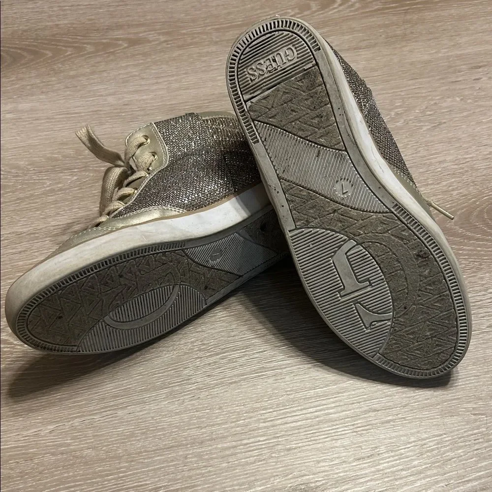 Guess Gold Metallic Shimmer High-Top Sneakers Sz 7